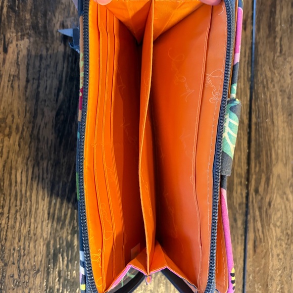 VERA BRADLEY RFID Turnlock Zip Around Wallet Clutch Floral Gray Jazzy Blooms - Picture 4 of 5